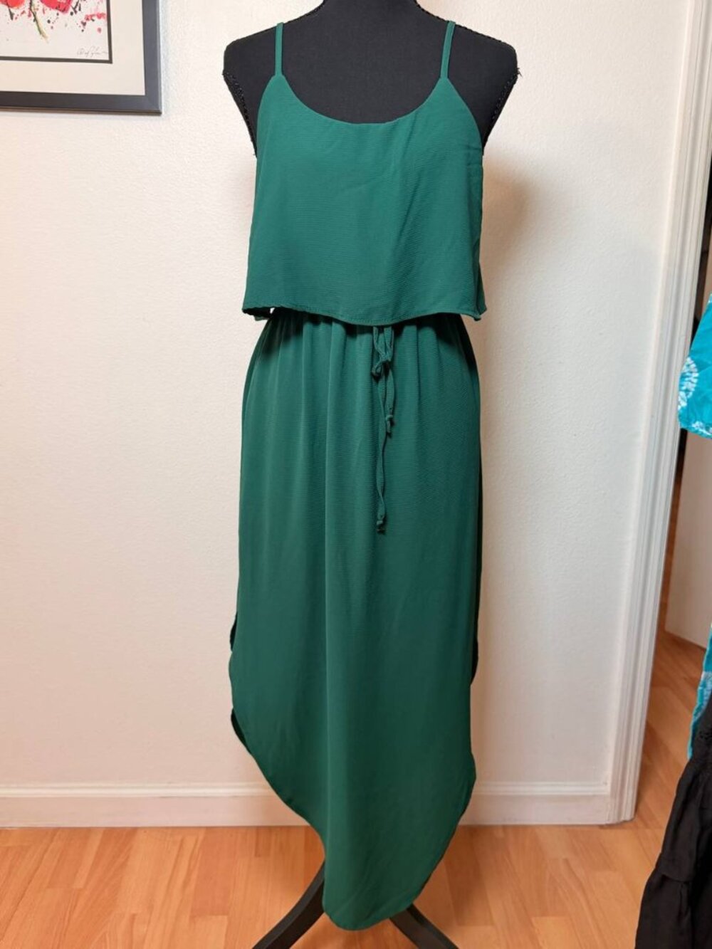 Nerlerolian Emerald Green Maxi Dress L Flowy Tiered Cami Boho Vacation